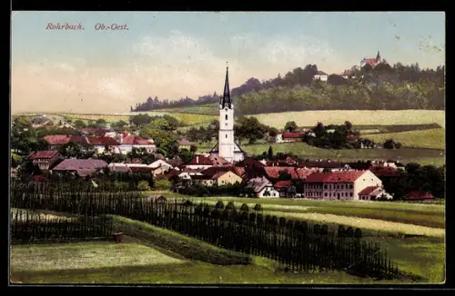 AK Rohrbach /Ob. Öst., Panorama mit Kirche