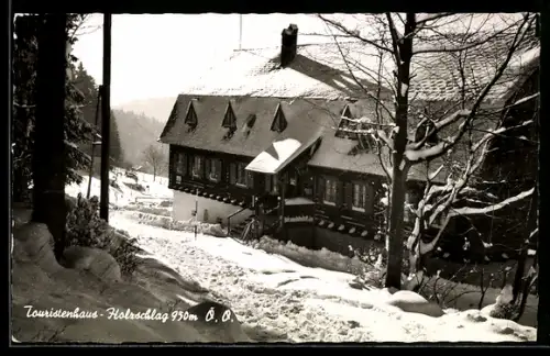 AK Schwarzenberg am Böhmerwald, Holzschlag, Touristenhaus im Schnee