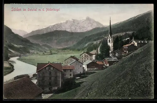 AK Sölden im Ötztal, Ortsansicht m. d. Nöderkogel