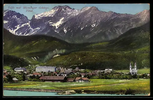 AK Telfs, Ortspartie im Mieminger Gebirge