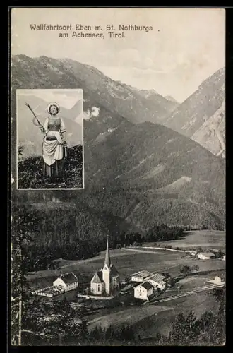 AK Eben am Achensee, St. Nothburga, Ortsansicht mit Kirche