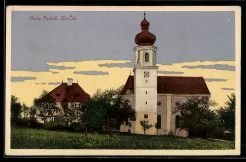 AK St. Oswald bei Freistadt, Ansicht mit Kirche Maria Bründl