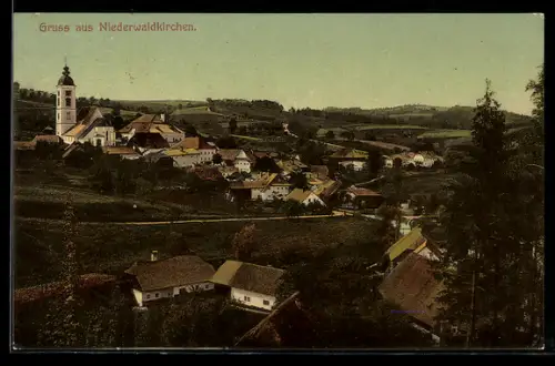 AK Niederwaldkirchen, Teilansicht mit Kirche
