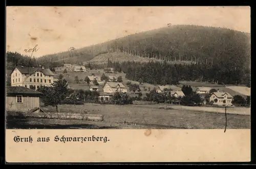 AK Johannisbad, Gruss aus Schwarzenberg, Blick in den Ort