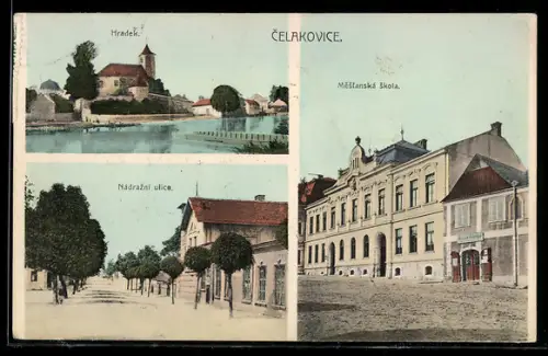 AK Celakovice, Hradek, Nadrazni ulice, Mestanska skola