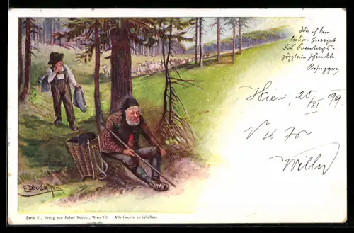 Künstler-Lithographie E. Döcker: Schäfer und Knabe