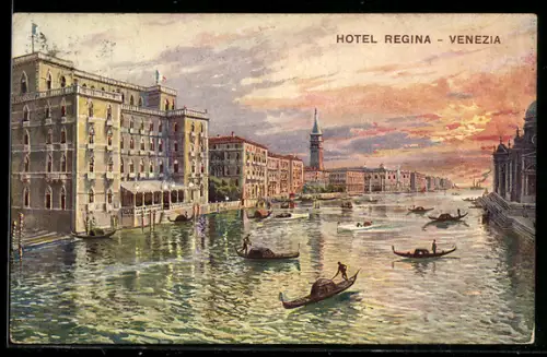 Künstler-AK Venezia, Gondeln vor dem Hotel Regina