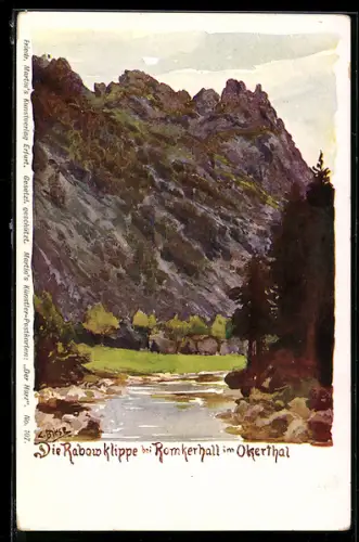 Künstler-AK Carl Biese: Oker, Romkerhall / Okerthal, Die Rabowklippe