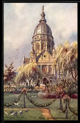 Künstler-AK Charles F. Flower: Mainz, Blick auf Christuskirche