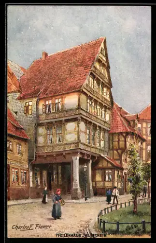 Künstler-AK Charles F. Flower: Hildesheim, Partie am Pfeilerhaus