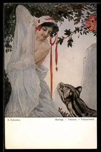Künstler-AK S.Solomko: Frau mit Wildkatze