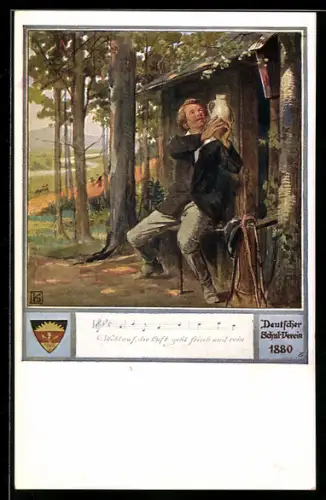 Künstler-AK Karl Friedrich Gsur, Deutscher Schulverein Nr. 556: Mann mit Krug am Waldesrand