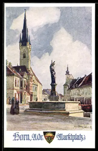 Künstler-AK Rob. Obtresal: Horn, Marktplatz, Deutscher Schulverein