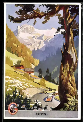 Künstler-AK Heiligenblut /Kärnten, Grossglockner Hochalpenstrasse im Fleisstal, Art Deco