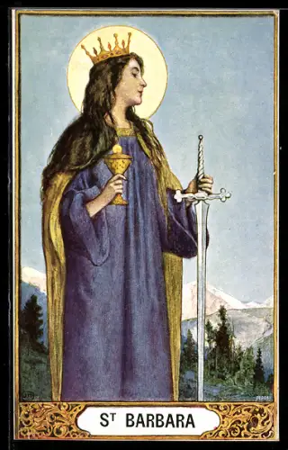 AK Schutzpatronin St. Barbara mit Kelch und Schwert