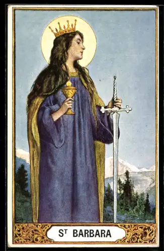 AK Schutzpatronin St. Barbara mit Kelch und Schwert