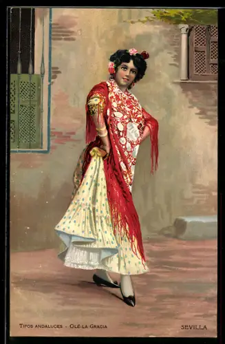 Künstler-AK Sevilla, Bildnis einer spanischen Dame, Tipos Andaluces, Ole-La Gracia