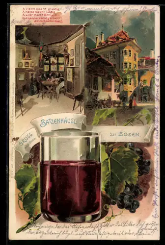 Lithographie Bozen, gasthaus Batzenhäusl, Innenansicht