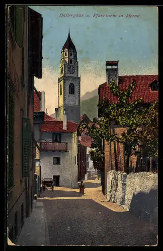 AK Meran, Hallergasse und Pfarrturm