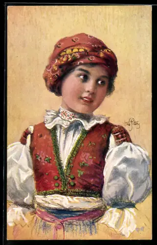 Künstler-AK O. Peters: Slovacky dorost, slowakisches Kind in landestypischer Tracht