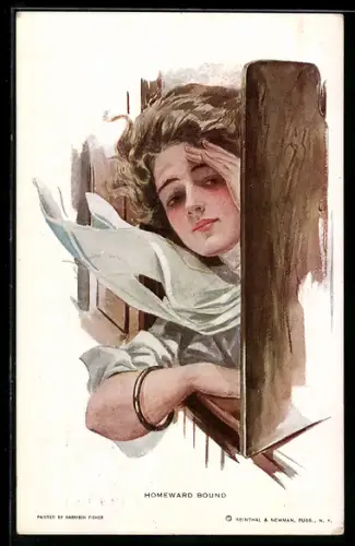 Künstler-AK Harrison Fisher: Homeward Bound. Dame unterwegs nach Hause