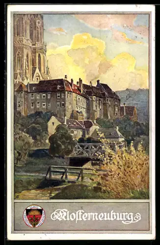 Künstler-AK Klosterneuburg, Ortsansicht, Deutscher Schulverein