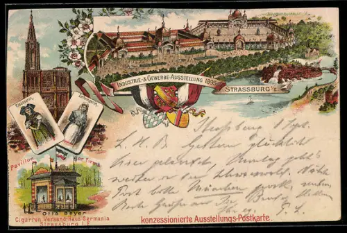 Vorläufer-Lithographie Strassburg i. E., Industrie- und Gewerbe-Ausstellung 1895, Pavillon der Firma Otto Beyer
