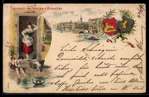 Vorläufer-Lithographie Bruxelles, 1895, Souvenir de Venise, Panorama