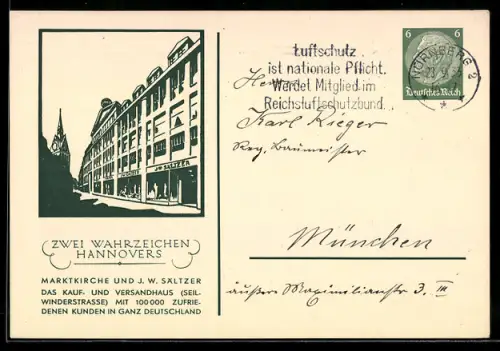 AK Hannover, Marktkirche und Kaufhaus J. W. Sältzer, Seilwinderstrasse, Ganzsache