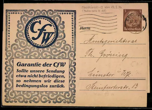 Zeitungs-Banderole Berlin, CfW-Logo im Ornamentrahmen, Ganzsache