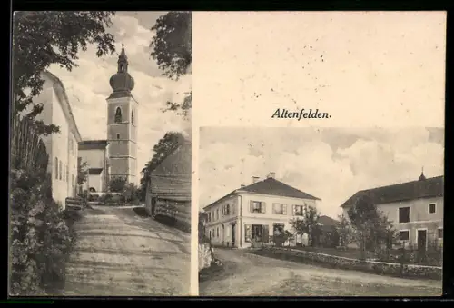 AK Altenfelden, Kirche mit Strasse, Ortspartie
