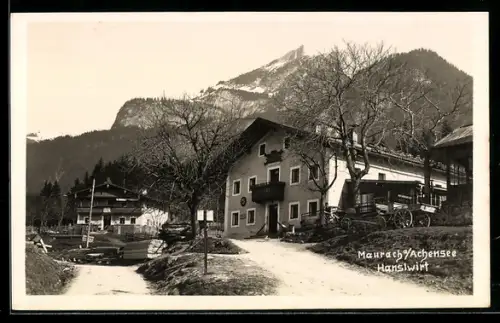 AK Maurach /Achensee, Hanslwirt, Panorama mit Bergspitze