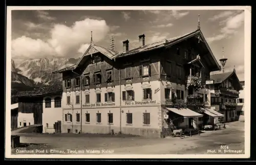AK Ellmau /Tirol, Gasthaus Post, mit Wildem Kaiser