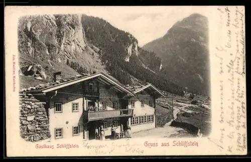 AK Ginzling /Zillertal, Gasthaus Schliffstein F. Hörhager mit Bergpanorama
