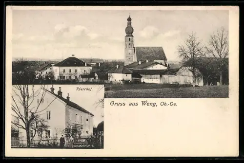AK Weng /Ob.-Oe., Pfarrhof, Ortsansicht mit Kirche