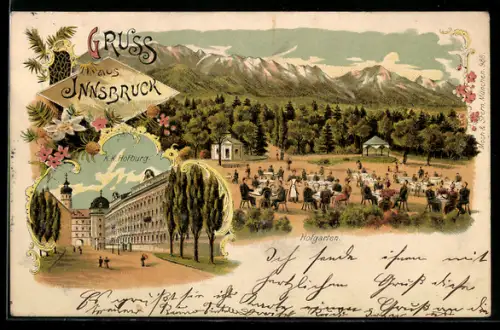 Lithographie Innsbruck, Hofgarten, K. K. Hofburg