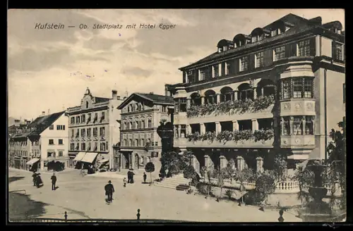 AK Kufstein, Ob. Stadtplatz mit Hotel Egger