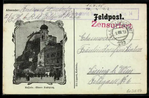 AK Kufstein, Oberer Stadtplatz mit Schloss