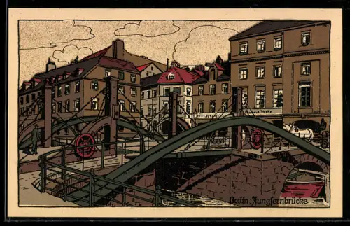 Steindruck-AK Berlin, Ansicht der Jungfernbrücke, Friedrichsgracht