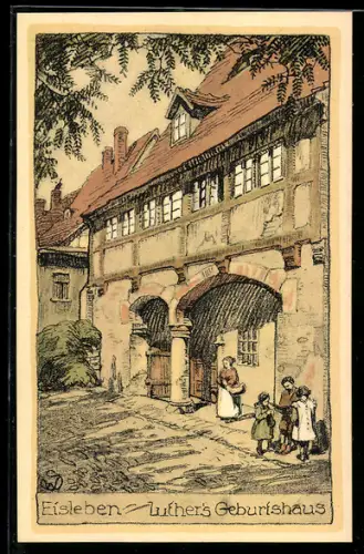 Steindruck-AK Eisleben, Luther`s Geburtshaus
