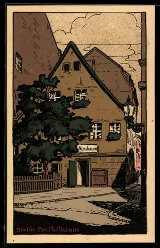 Steindruck-AK Berlin, Restaurant Nussbaum, Fischerstr. Ecke Köllnische Strasse