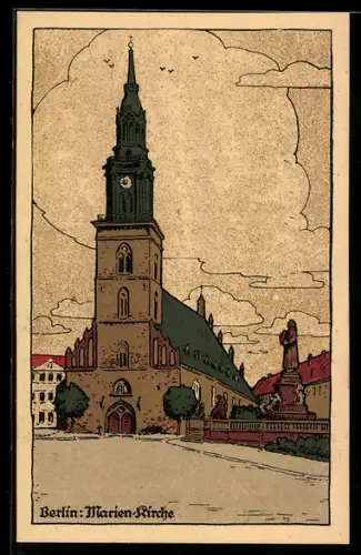 Steindruck-AK Berlin, Marienkirche, Neuer Markt