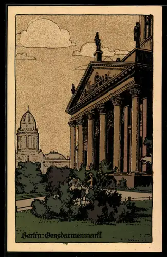 Steindruck-AK Berlin, Ansicht vom Gendarmenmarkt