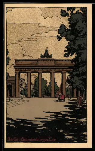 Steindruck-AK Berlin, Blick auf das Brandenburger Tor