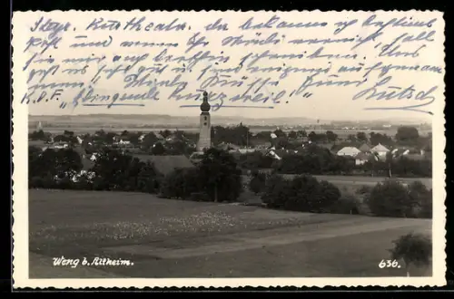 AK Weng b. Altheim, Panorama mit Kirche