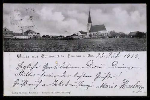 AK Schwand bei Braunau, Blick zur Kirche