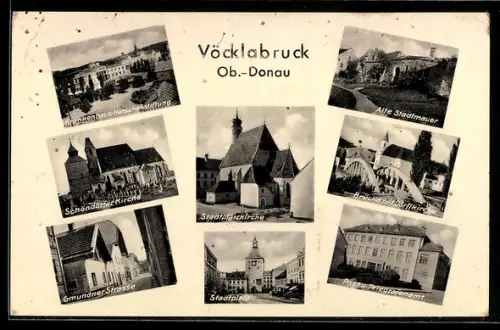 AK Vöcklabruck /Ob.-Donau, Stadtpfarrkirche, Stadtplatz, Gmundner Strasse
