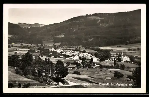 AK St. Oswald bei Freistadt, Blick auf den Ort gegen die Anhöhen