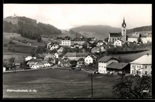 Lithographie Unterweissenbach /O. Oe., Dorfpanorama mit Kirche