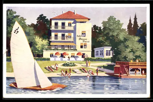 Künstler-AK Pörtschach am Wörthersee, Hotel-Pension Meissl
